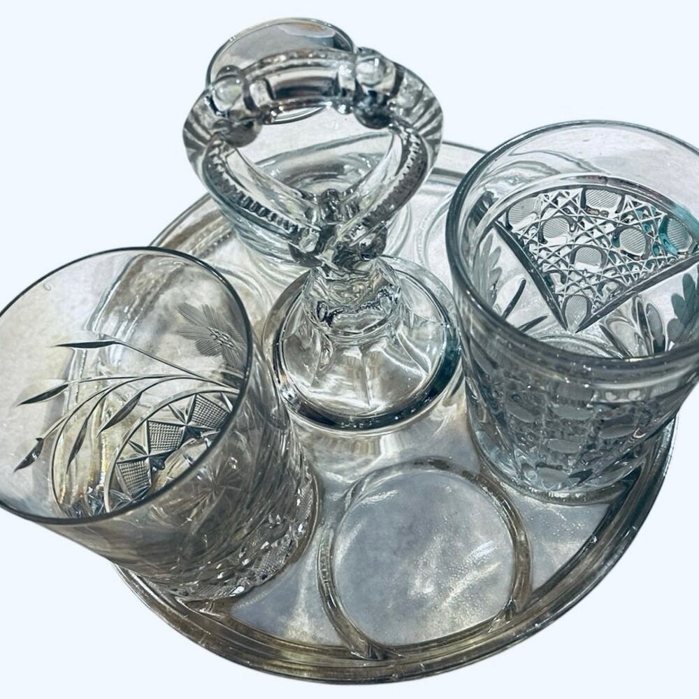 Vtg Clear 1943 L.E. Smith 6-drink divided glass caddy, 8.5″ round, excellent